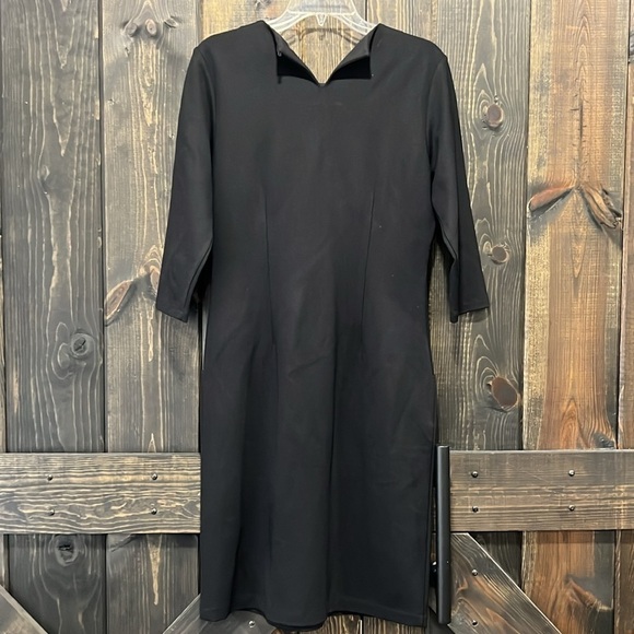 J. McLaughlin Catalyst Dress M Black 3/4 Sleeves Pockets Stretch Knee Length - Picture 6 of 11
